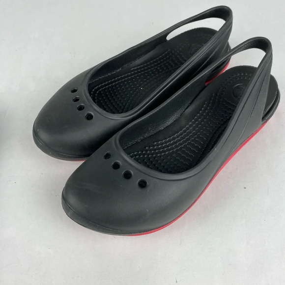 Crocs Womens 5 Black Pink Tone Skylar Slingback Flat Comfort Shoe - Picture 3 of 6